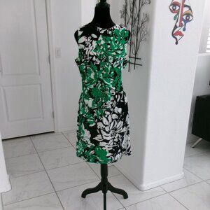 Lauren RALPH Lauren Sleeveless Stretch Jersey Dress Green Black White 14 Floral